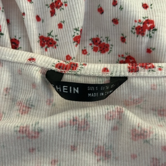 Shein White & Red Pink Roses 90's Y2K V-Neck Lace Neckline Summer Dress Size S - Picture 4 of 7